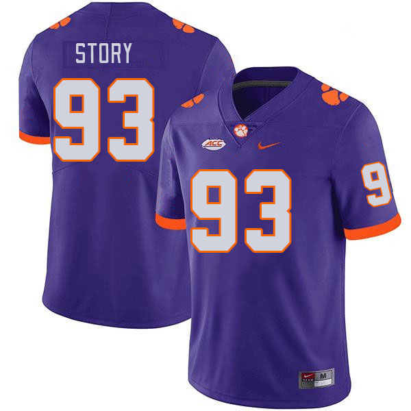 Men #93 Caden Story Clemson Tigers College Football Jerseys Stitched-Purple